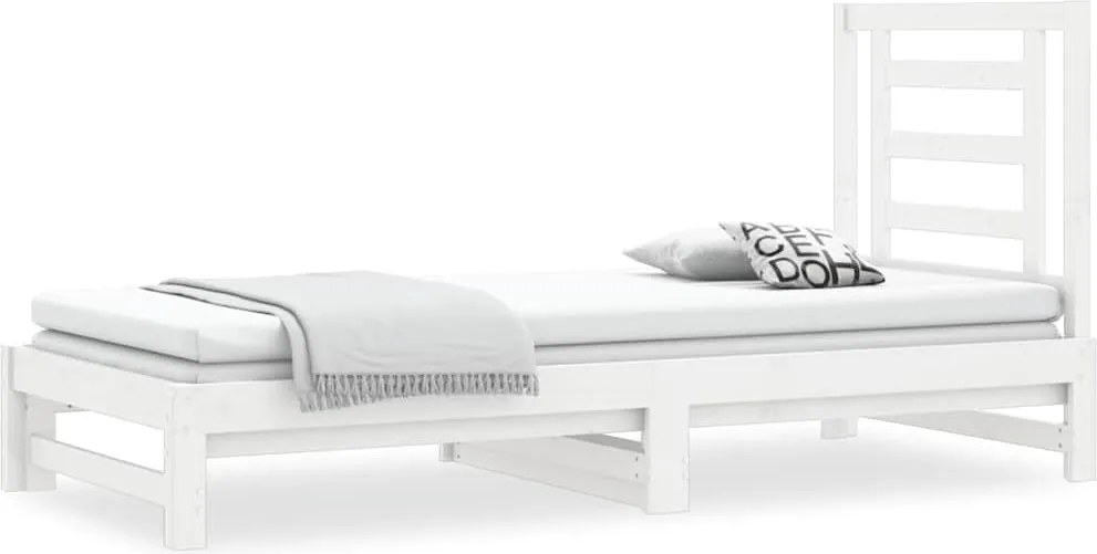 vidaXL Pat de zi extensibil, alb, 2x(90x200) cm, lemn masiv de pin