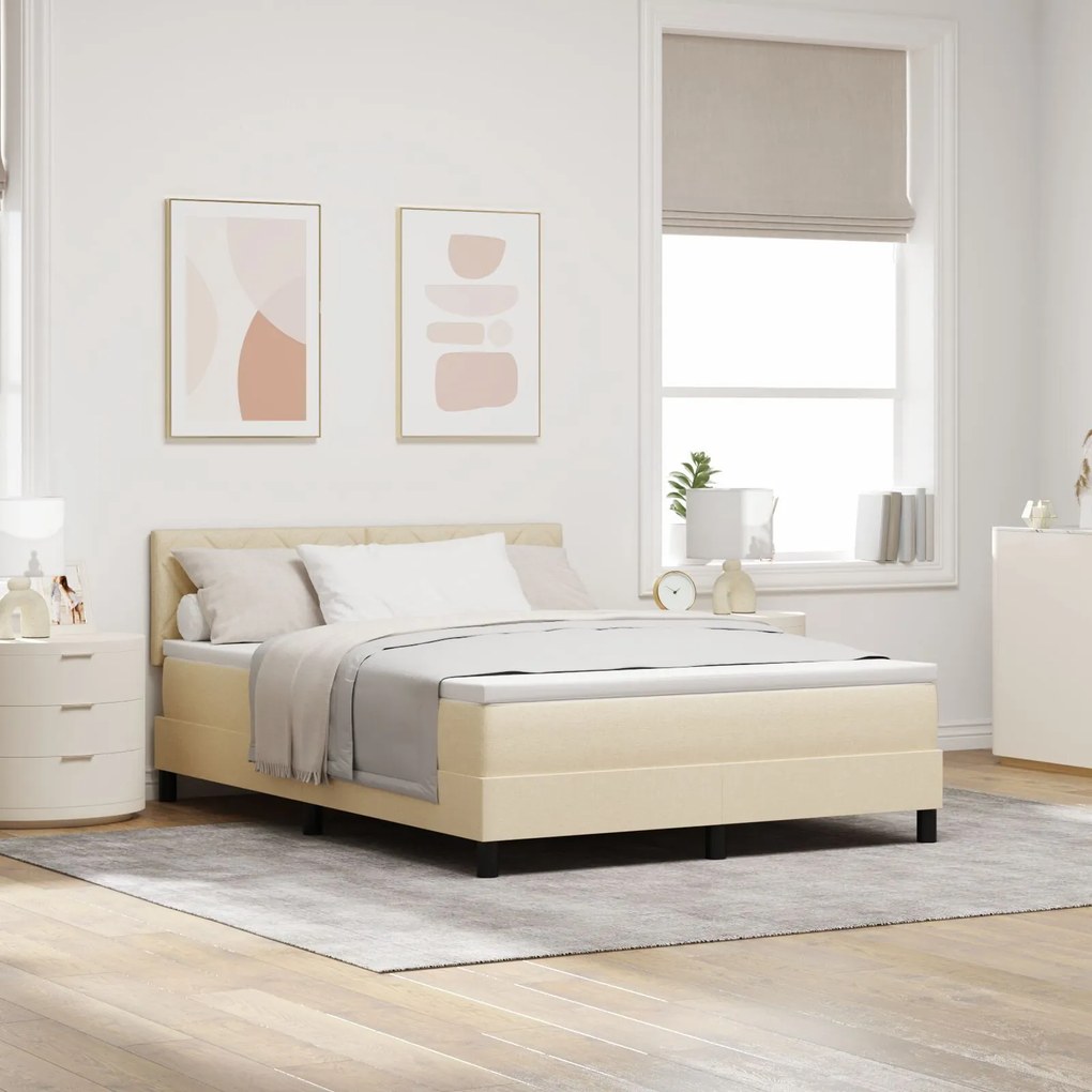 vidaXL Pat cu saltea Cream 140x200 cm Fabric