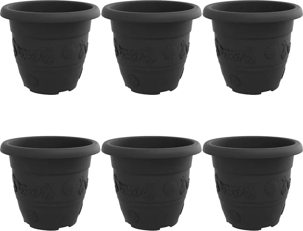 vidaXL Ghiveci rotund pentru flori 6 pcs Negru Ø 26 x 21.5 cm Plastic