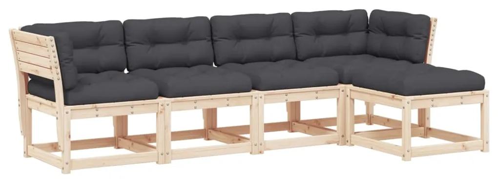 3217005 vidaXL Set canapele de grădină cu perne, 5 piese, lemn masiv de pin