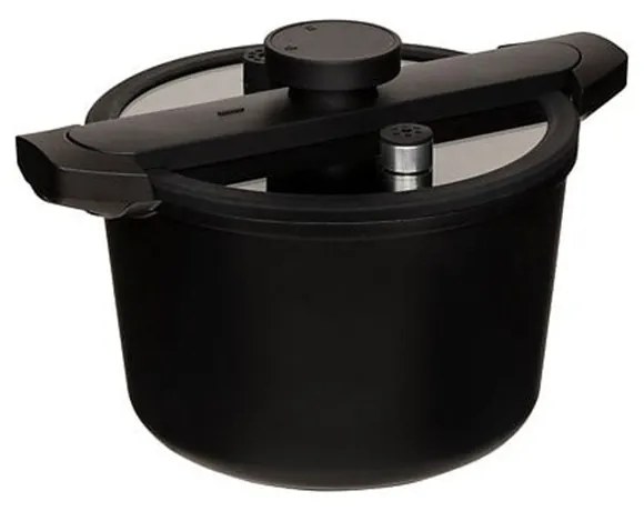 Oala low presure, 6 litri, aluminiu, cu inductie, capac sticla, valva presiune, negru