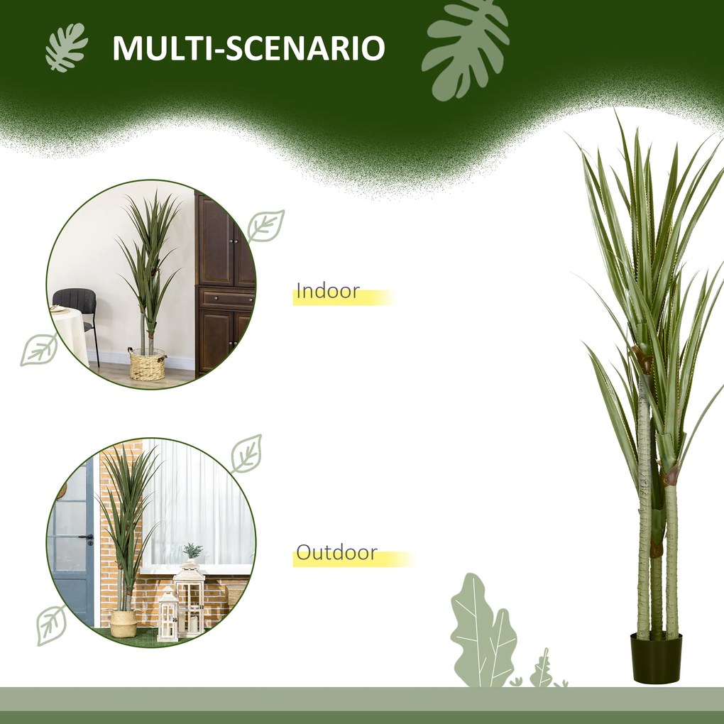 HOMCOM Yucca Artificială de 190 cm, Plantă Artificială cu 39 de Frunze pentru Decor Acasă, Birou, Grădină Ø17x190 cm Verde | Aosom Romania
