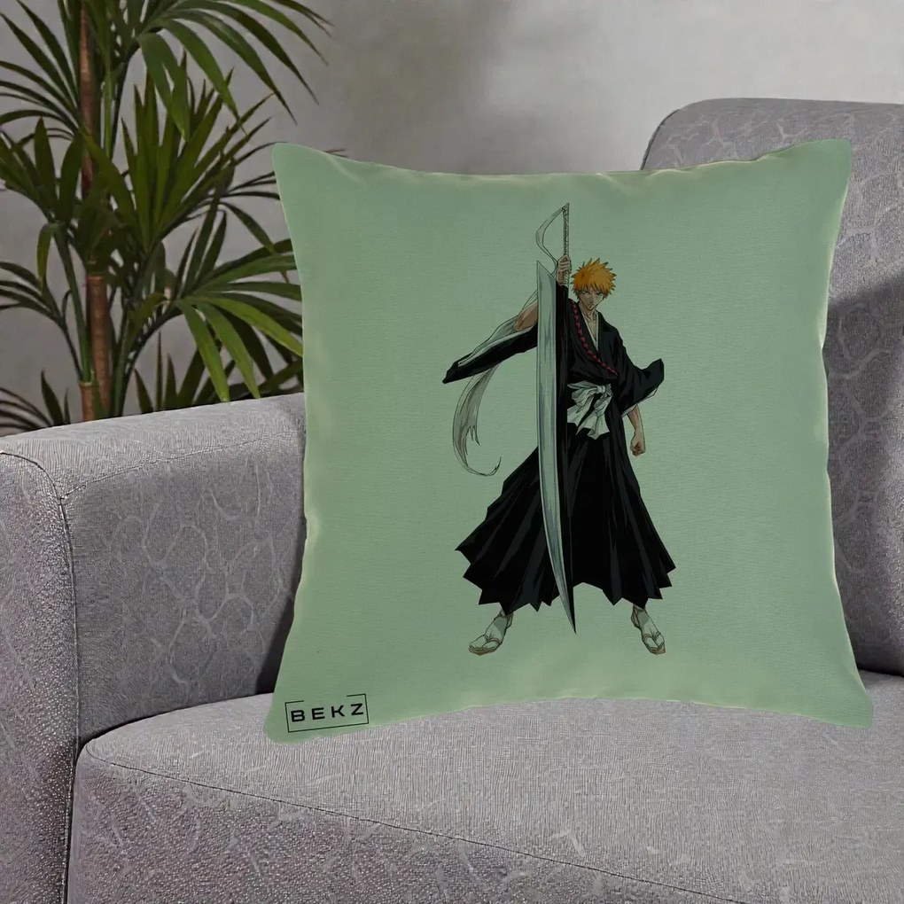 Perna Personalizata Bleach Ichigo Kurosaki Zangetsu, 40x40 cm, Verde, Husa Detasabila, Perna Inclusa, BEKZ®