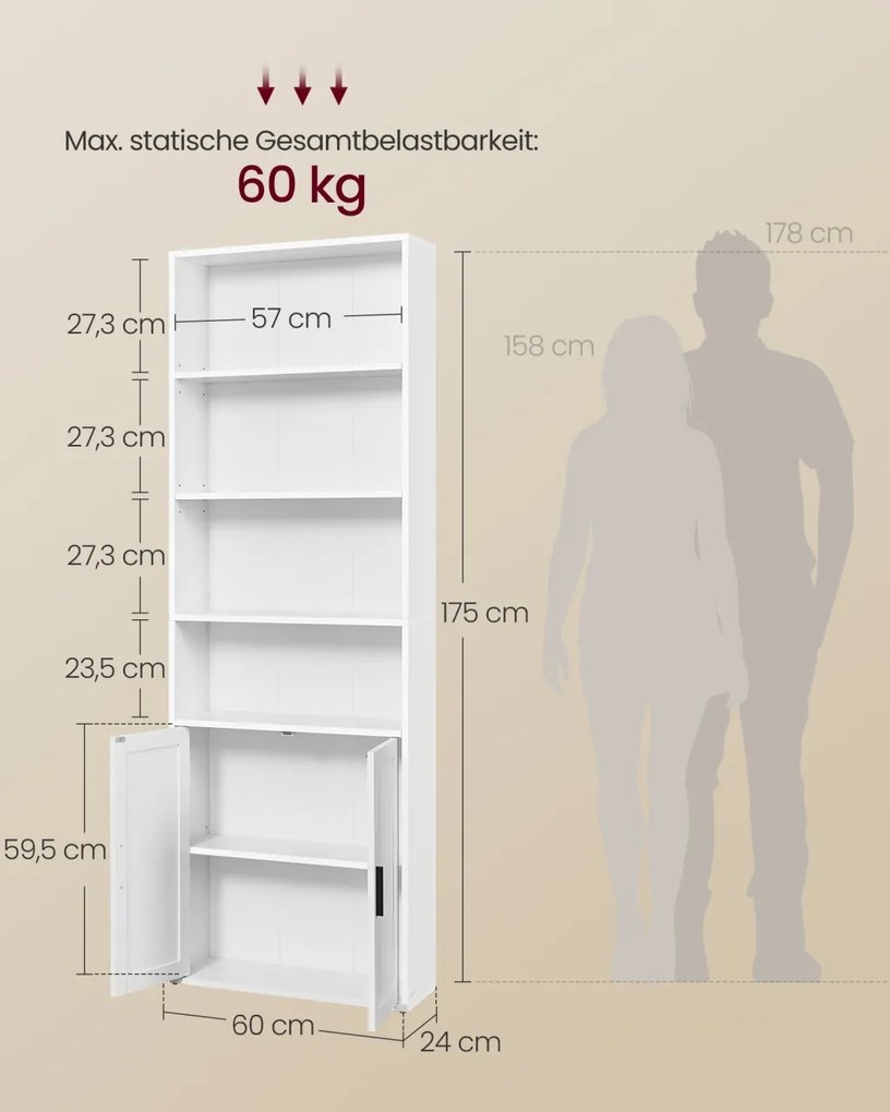 Biblioteca, Alba, Alb, 24x60x175 cm