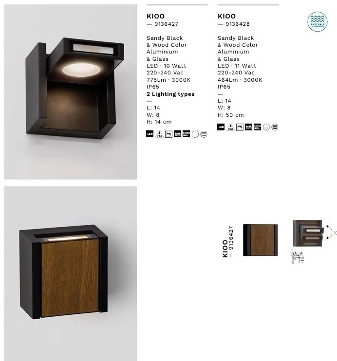 Aplica perete exterior LED IP65 Kioo aspect de lemn