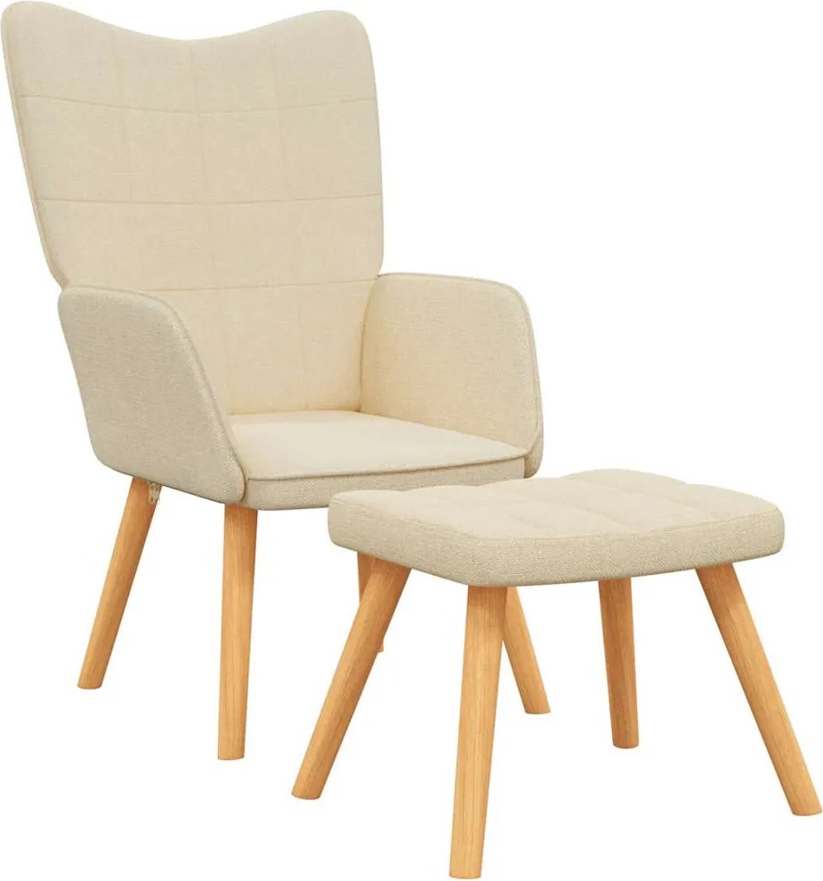 vidaXL Scaun de relaxare cu taburet, crem, textil