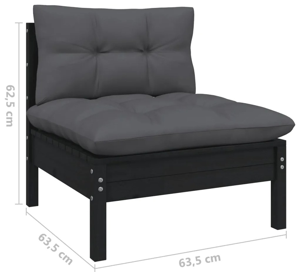 Set mobilier gradina cu perne, 8 piese, negru, lemn masiv pin Negru, 1