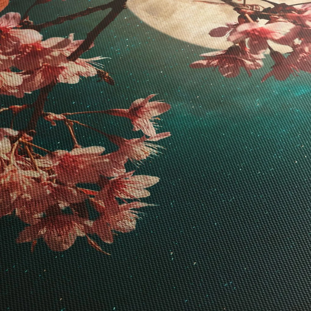 Tablou - Sakura în luna plină (cu ceas) (90x30 cm)