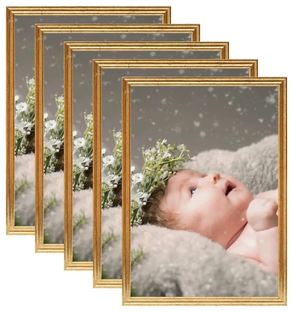 Rame foto colaj pentru perete masa, 5 buc., auriu, 15x21 cm MDF 5, Auriu, 15 x 21 cm