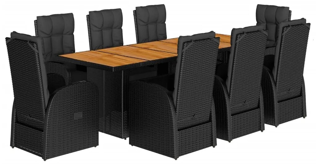 3277649 vidaXL Set mobilier de grădină cu perne, 9 piese, negru, poliratan