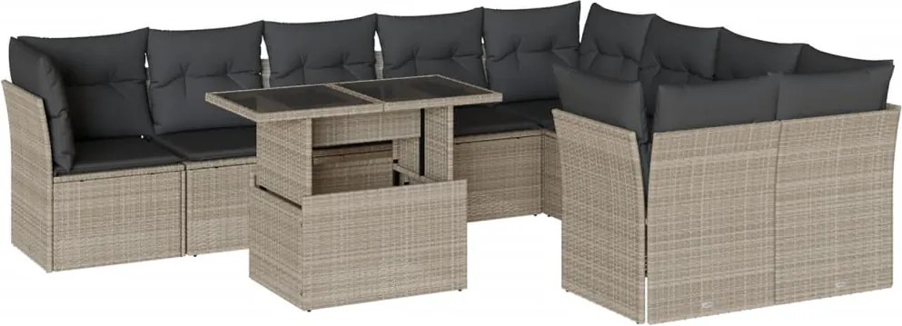 vidaXL Set canapele de grădină cu perne 10 piese gri deschis poliratan