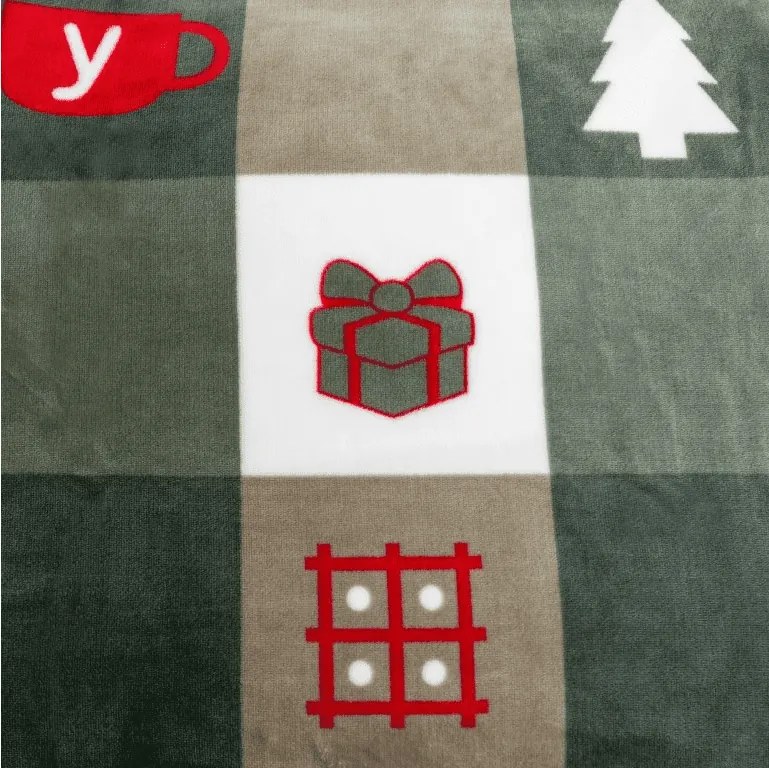 Set lenjerie cocolino CHRISTMAS SOCKS verzi + cearsaf Cocolino microplus cu elastic SOFT 180x200 cm alb, pat dublu