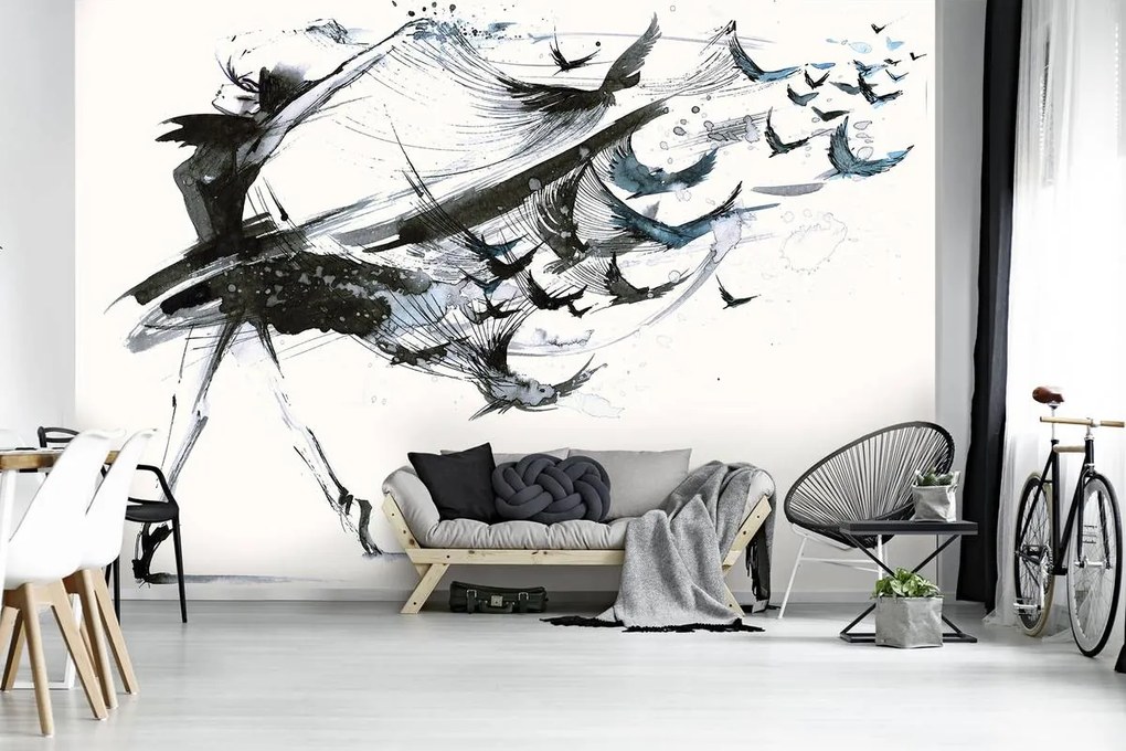 Fototapet - Fata cu corbi (254x184 cm)