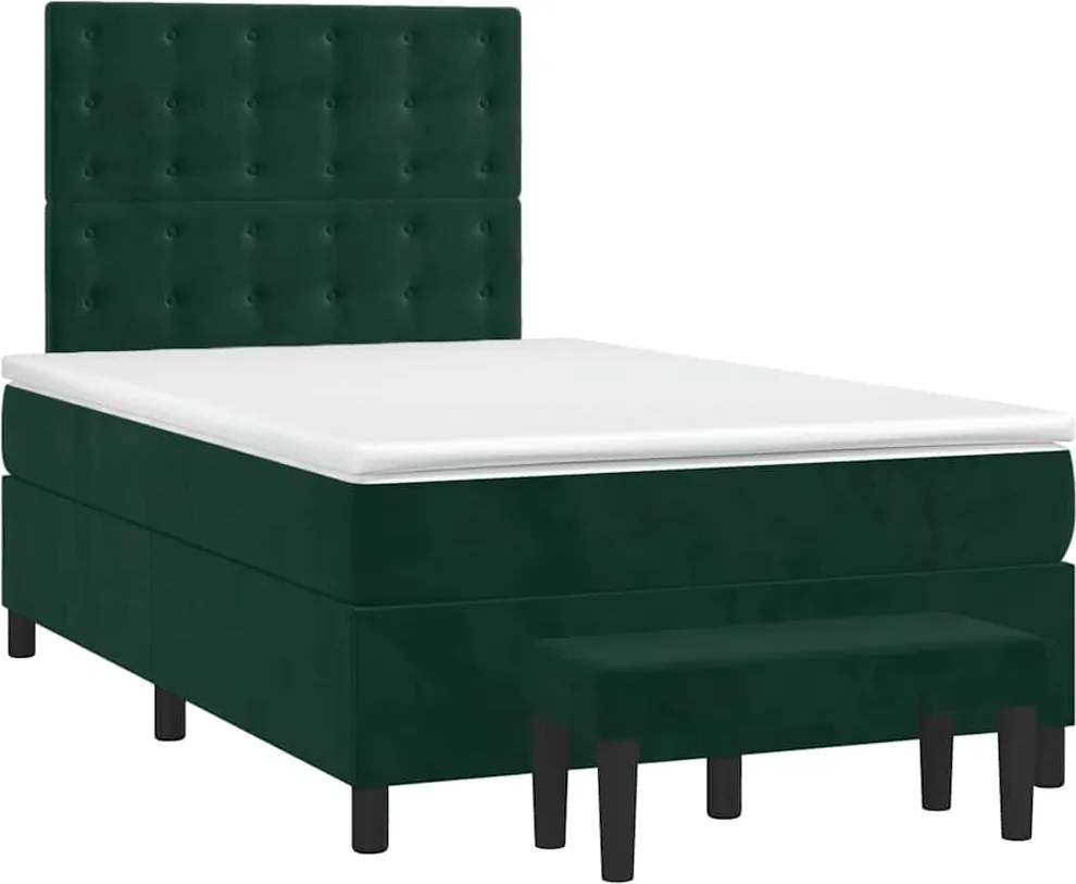 vidaXL Pat box spring cu saltea, verde închis, 120x190 cm, catifea