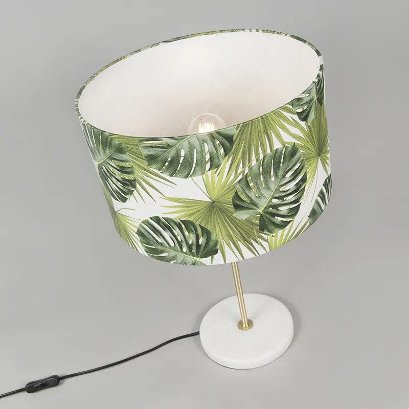 Lampă de masă modernă din alamă cu abajur cu frunze 35 cm - Kaso