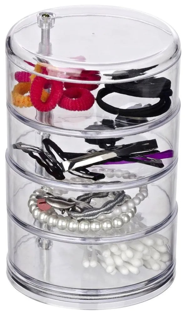 Organizator bijuterii si cosmetice 4 compartimente, Transparent, 17,5x11x11 cm, Wenko