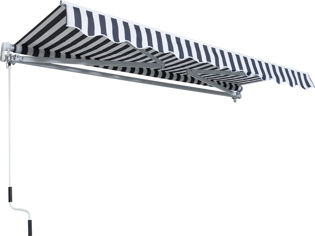 Outsunny Markiză cu braț articulat - Protecție solară cu manivelă 3,5 x 2,5 m Gri+Alb Aluminiu Poliester | Aosom Romania