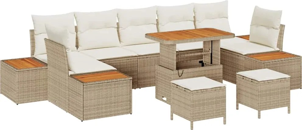 vidaXL Set de canapele pentru grădină cu pernă 10 pcs Bej Rattan poli