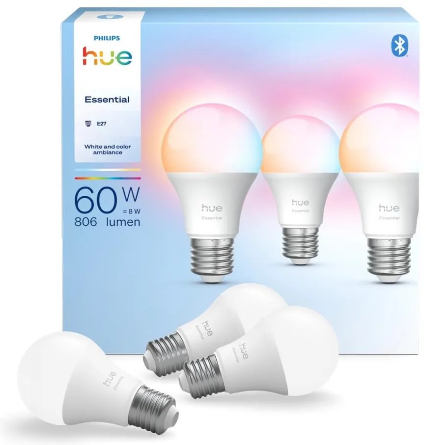 Set 3x bec LED dimabil Philips Hue WACA, E27, 8W, 230V, 2200–6500K