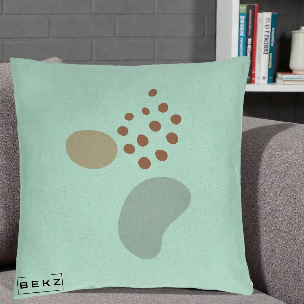 Perna Decorativa Abstract Forme Organice Pastel, 40x40 cm, Verde Menta, Husa Detasabila, Perna Inclusa, BEKZ®