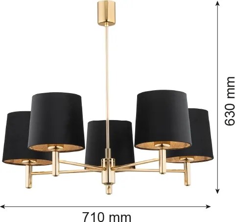 Brilagi - Lustră pe tijă MONTE 5xE27/60W/230V negru/auriu