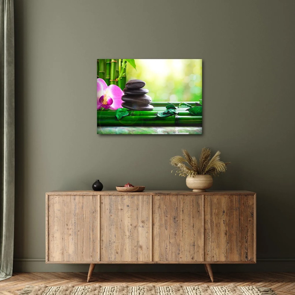 Tablou cu pietre pentru masaj și orhidee (70x50 cm)