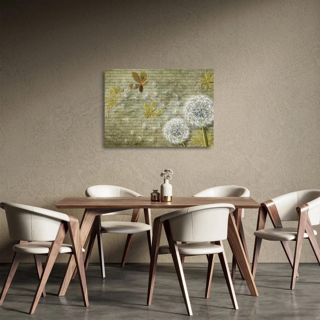 Tablou pe sticlă - Păpădii suflate de vânt (70x50 cm)