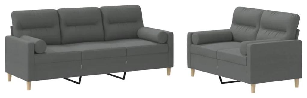 3201617 vidaXL Set de canapele cu perne, 2 piese, gri închis, material textil