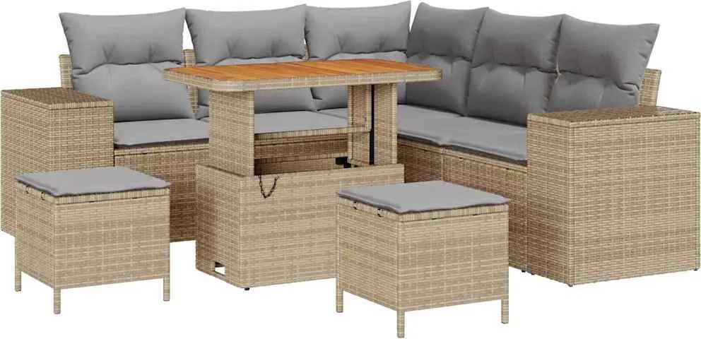 vidaXL Set de canapele pentru grădină cu pernă 8 pcs Bej poliratan