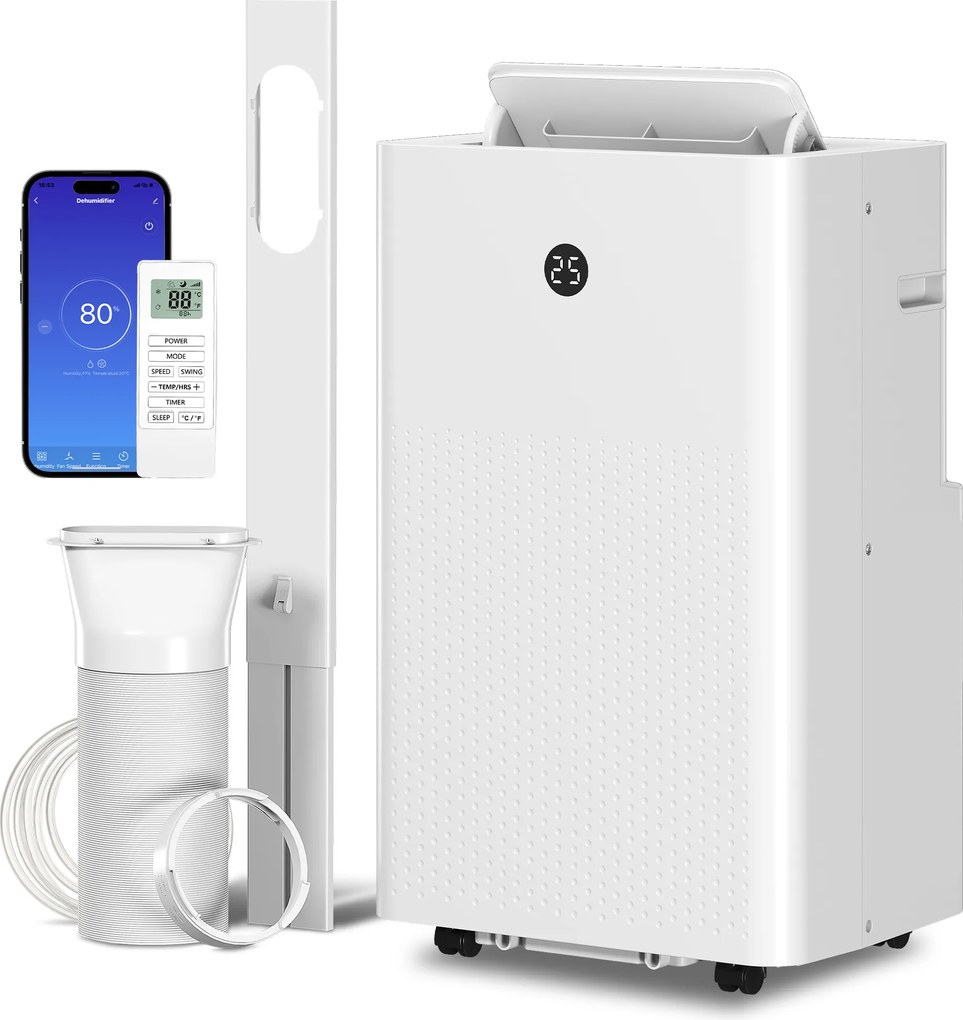 HOMCOM Aparat de aer condiționat portabil de 12.000 BTU, climatizator 4-în-1 cu control WiFi și vocal, răcire, dezumidificator, ventilator, mod somn | Aosom Romania