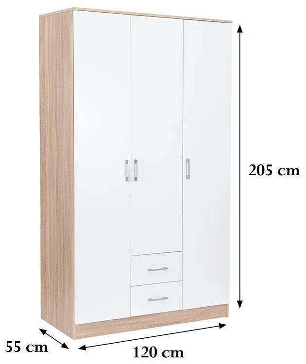 Dulap Miami 120x205 cm alb-stejar sonoma