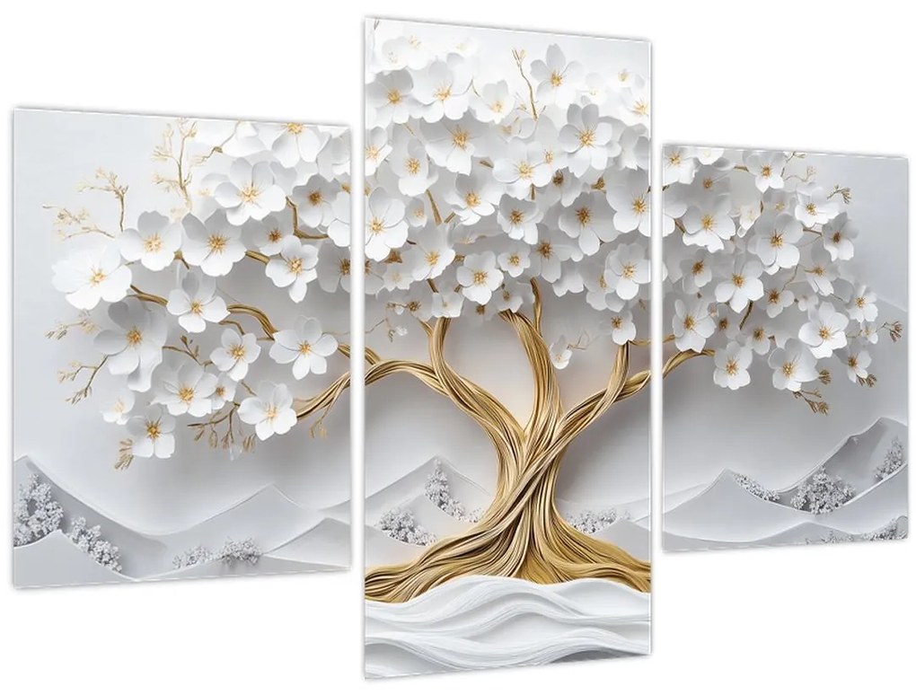Tablou – Arborele vieții 3D plin de flori (90x60 cm)