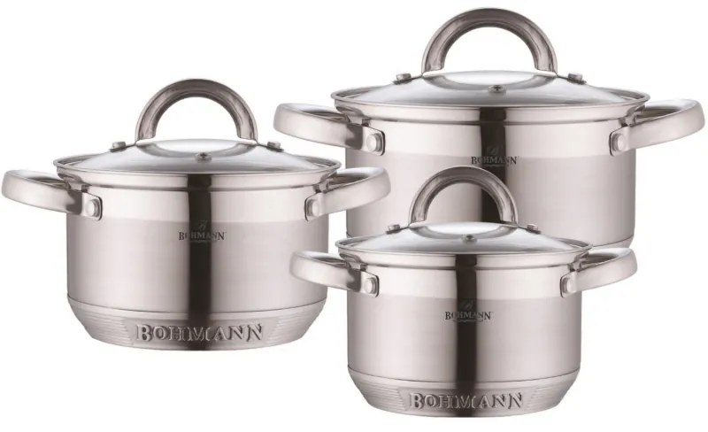 Set oale Bohmann BH-0715, 6 piese, Cu capac, Inductie, Inox