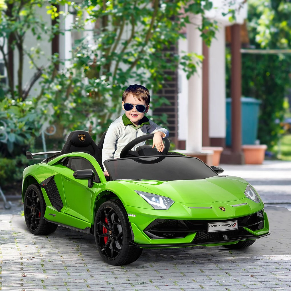 HOMCOM Masina Electrica pentru Copii, Automobil Lamborghini Aventador cu Telecomanda, Faruri LED, Muzica, Varsta 3-8 Ani, Verde | Aosom Romania