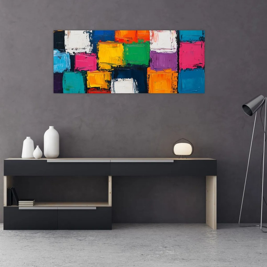 Tablou - Pictură cu pătrate colorate (120x50 cm)