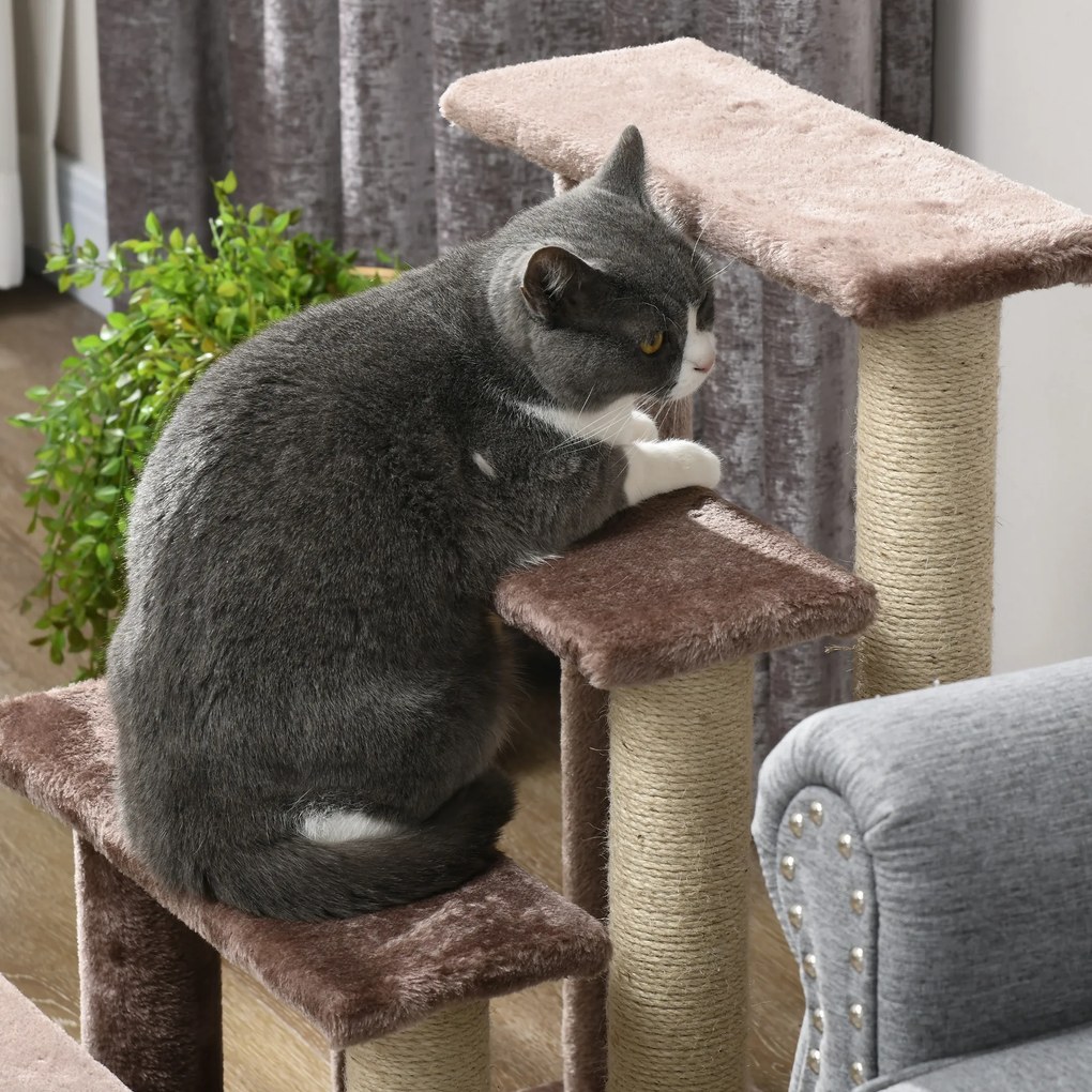 PawHut Scara pentru animale de companie, casa pentru zgâriere, 4 trepte, pentru animale cu o greutate de până la 5 kg, 60x40x64cm, Maro | Aosom Romania