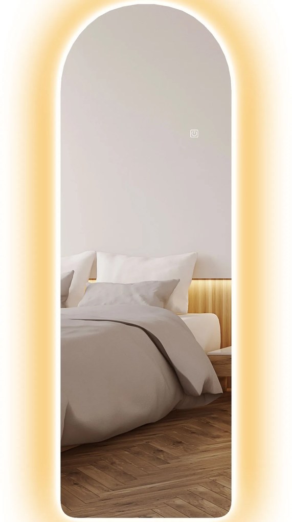HOMCOM Oglindă de Perete în Formă de Arc cu Iluminare LED, Control Tactil și Sticlă Călită, 40x3x120 cm, Transparentă | Aosom Romania