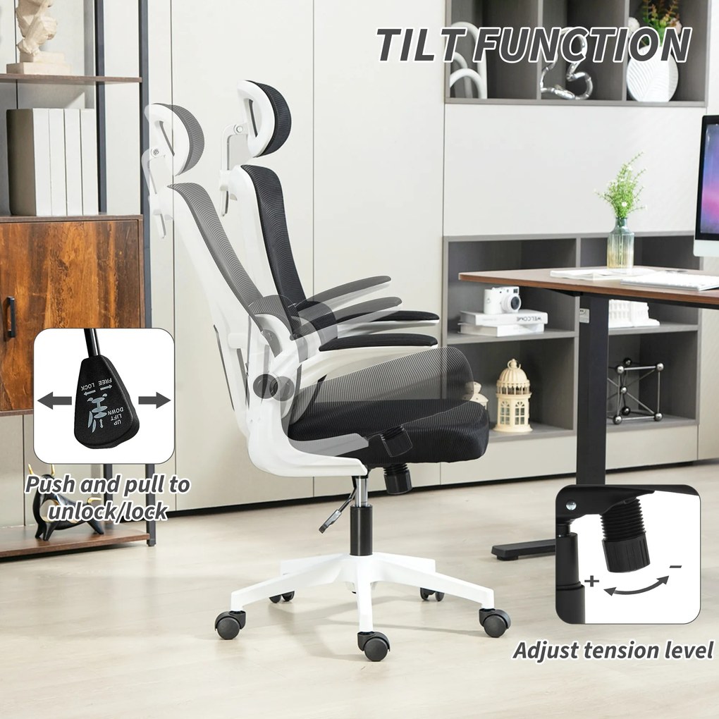 Vinsetto Scaun de Birou Ergonomic cu Tetieră Detașabilă Negru | Aosom Romania