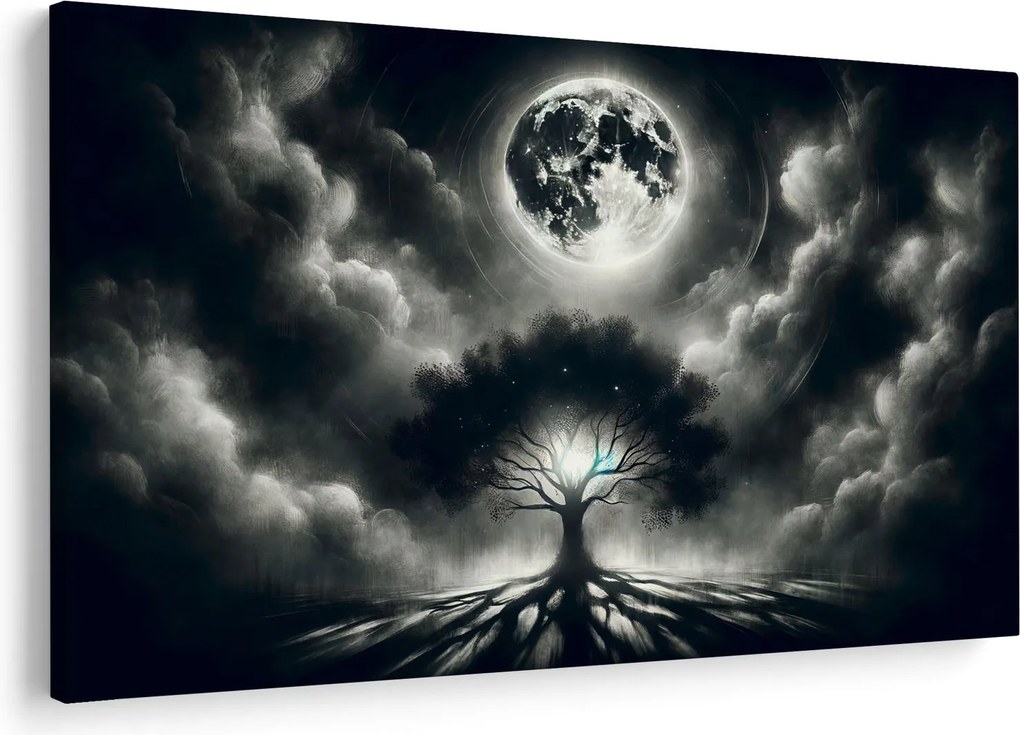 Tablou – Arbore alb-negru în lună plină (90x60 cm)