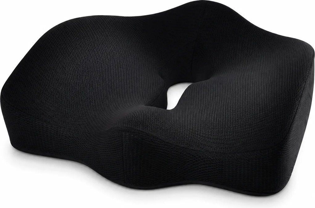 Perna ortopedica sezut memory foam cu gel si orificii de ventilatie, fermitate extra, Negru