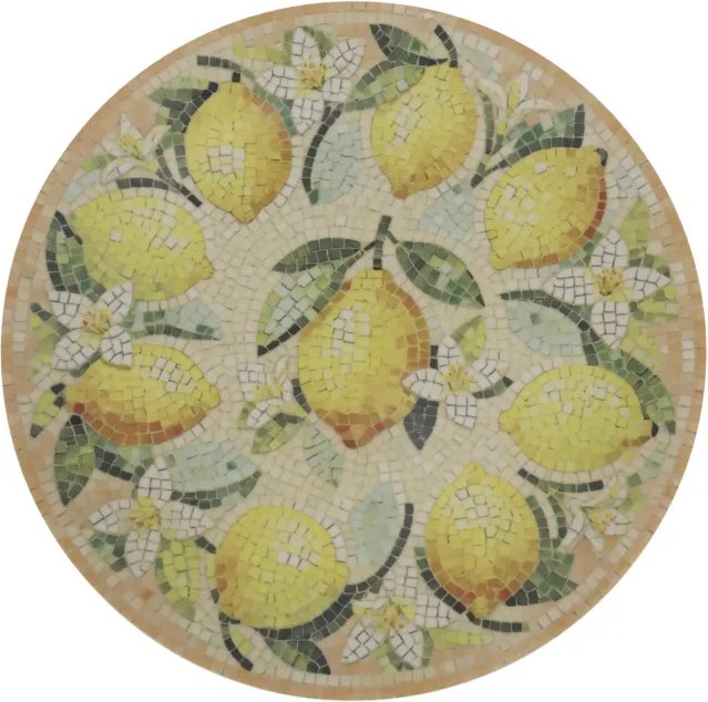 Tavă pentru servire din ceramică cu model mozaic și motiv lămâi, H2,8/D26,5 cm, melon & crem, „Chartres”