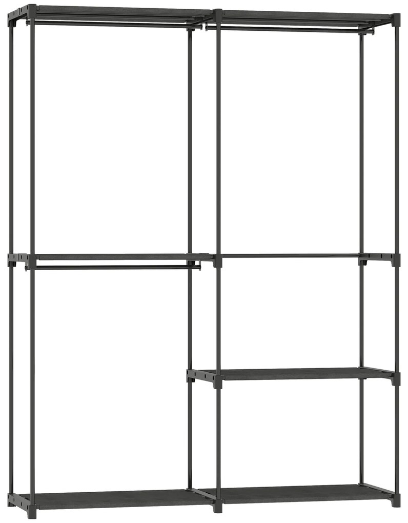 HOMCOM Dulap de Haine cu 2 Bare și 4 Rafturi, din Material Non-Țesut, Plastic și Oțel, 142x43x185 cm, Negru | Aosom Romania