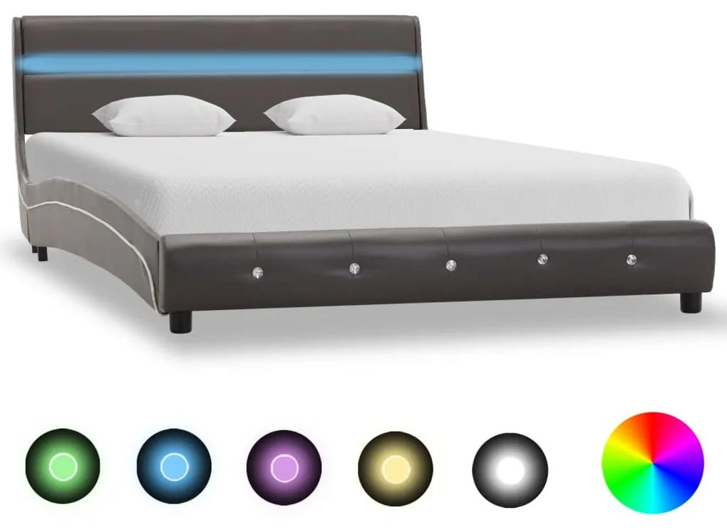 280338 vidaXL Cadru de pat cu LED, gri, 120 x 200 cm, piele ecologică