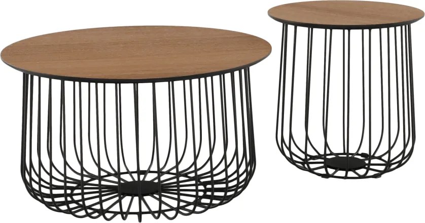 Set de două mese de cafea, stejar / negru, GROTO