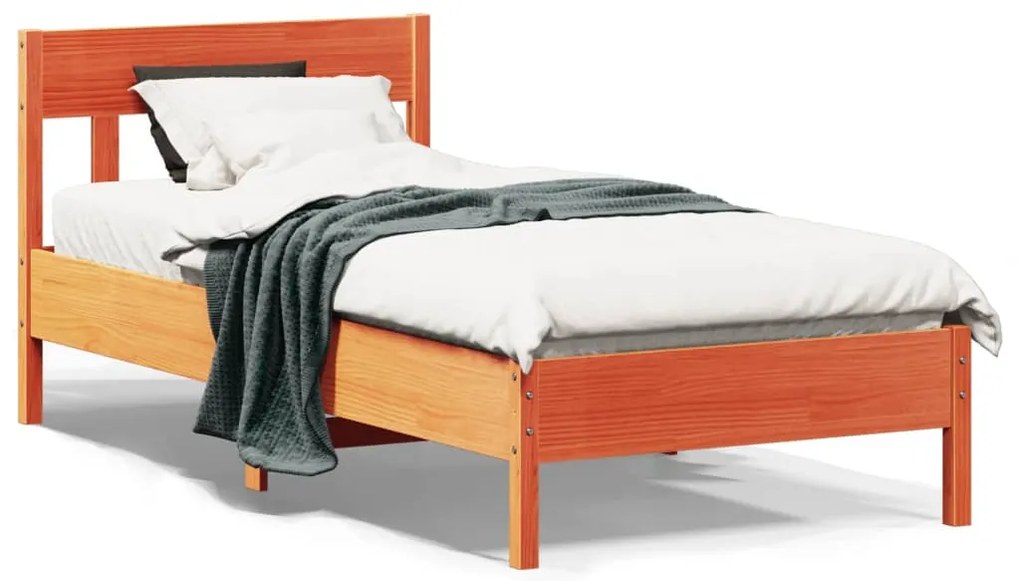 vidaXL Cadru pat fără saltea, maro ceruit, 75x190 cm, lemn masiv pin