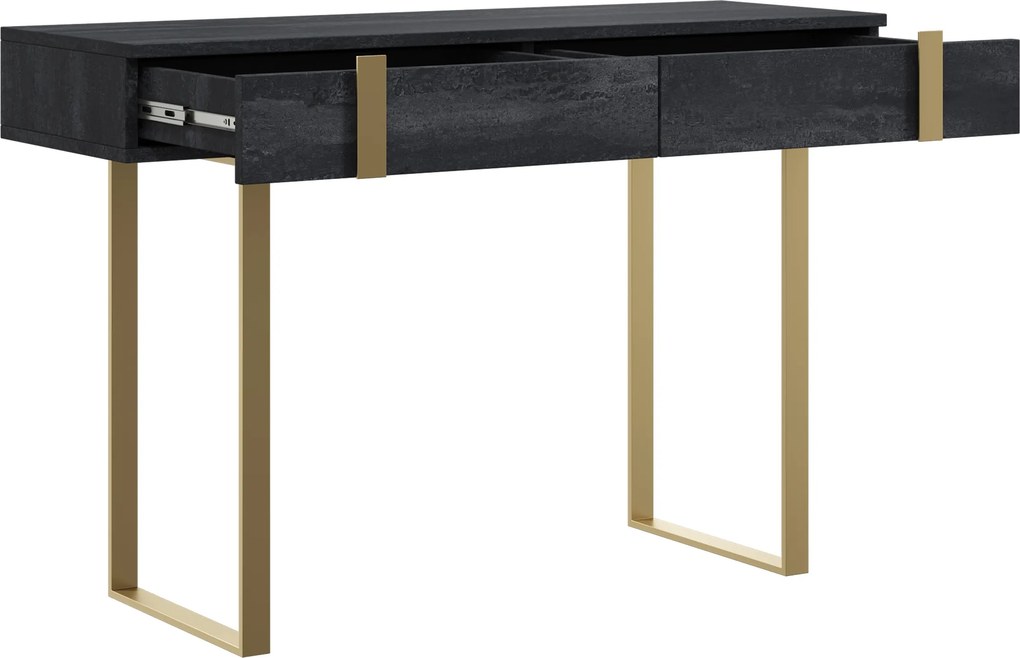 Consolă / măsuță toaletă modernă Verica 120 cm cu picioare metalice - beton negru / picioare aurii