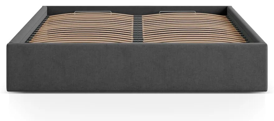 Pat matrimonial gri antracit tapițat cu spațiu de depozitare/fără tăblie cu somieră 160x200 cm Susan – Micadoni