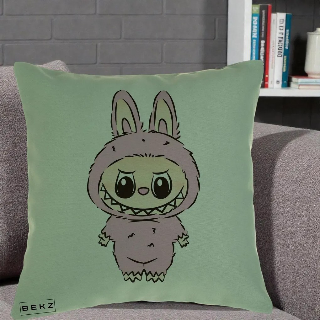 Perna Personalizata Labubu Mov Pastel, 40x40 cm, Verde, Husa Detasabila, Perna Inclusa, BEKZ®