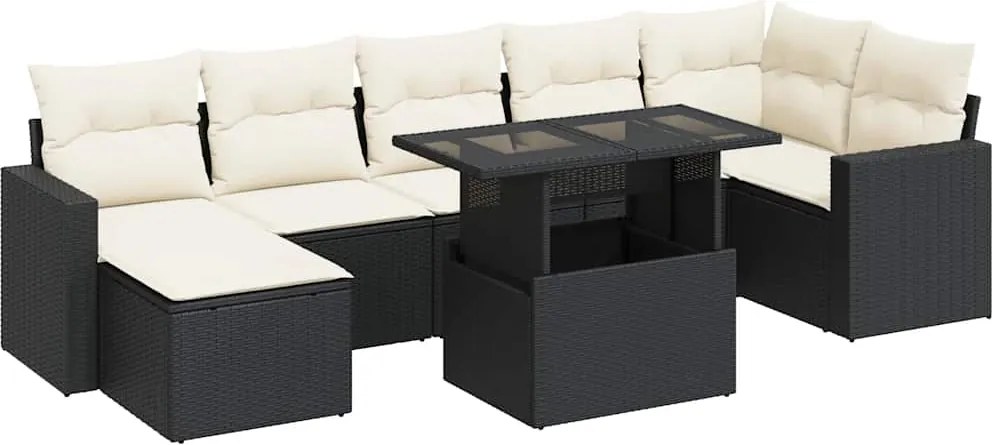 vidaXL Set mobilier de grădină cu perne, 8 piese, negru, poliratan