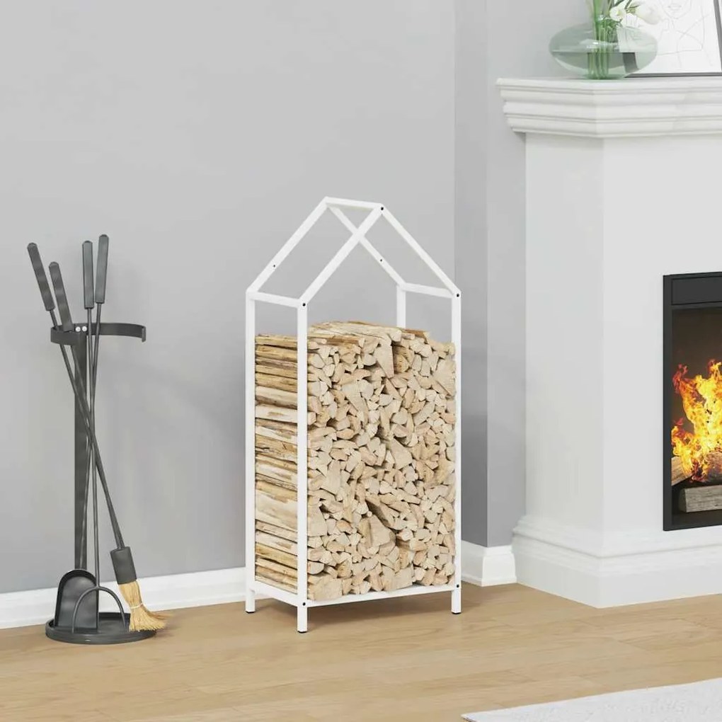 vidaXL Suport pentru lemne de foc alb 40x25x90 cm Oțel laminat la rece
